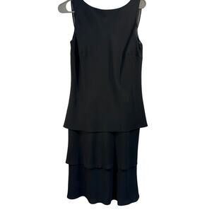 NWT Jones Wear Little Black Dress Size 10 Midi Sheer Layers Romantic Classic‎